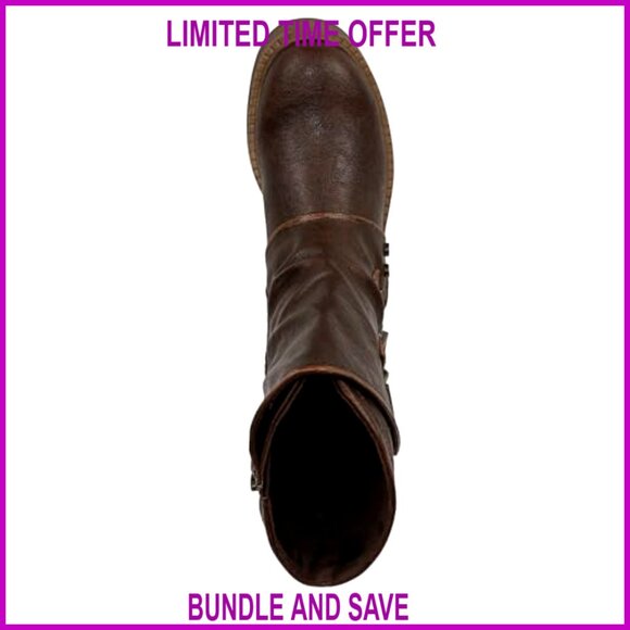 Women's Vegan Moto Boots with Buckle Studs Side Zipper 8 Inch Shaft - Picture 2 of 7